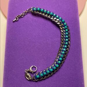 💛 Fossil Silver Arm Candy Blue and Green Braided Bracelet